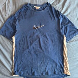 Vintage Nike Center Swoosh T Shirt Y2K Gray Tag Size Large Embroidered Blue